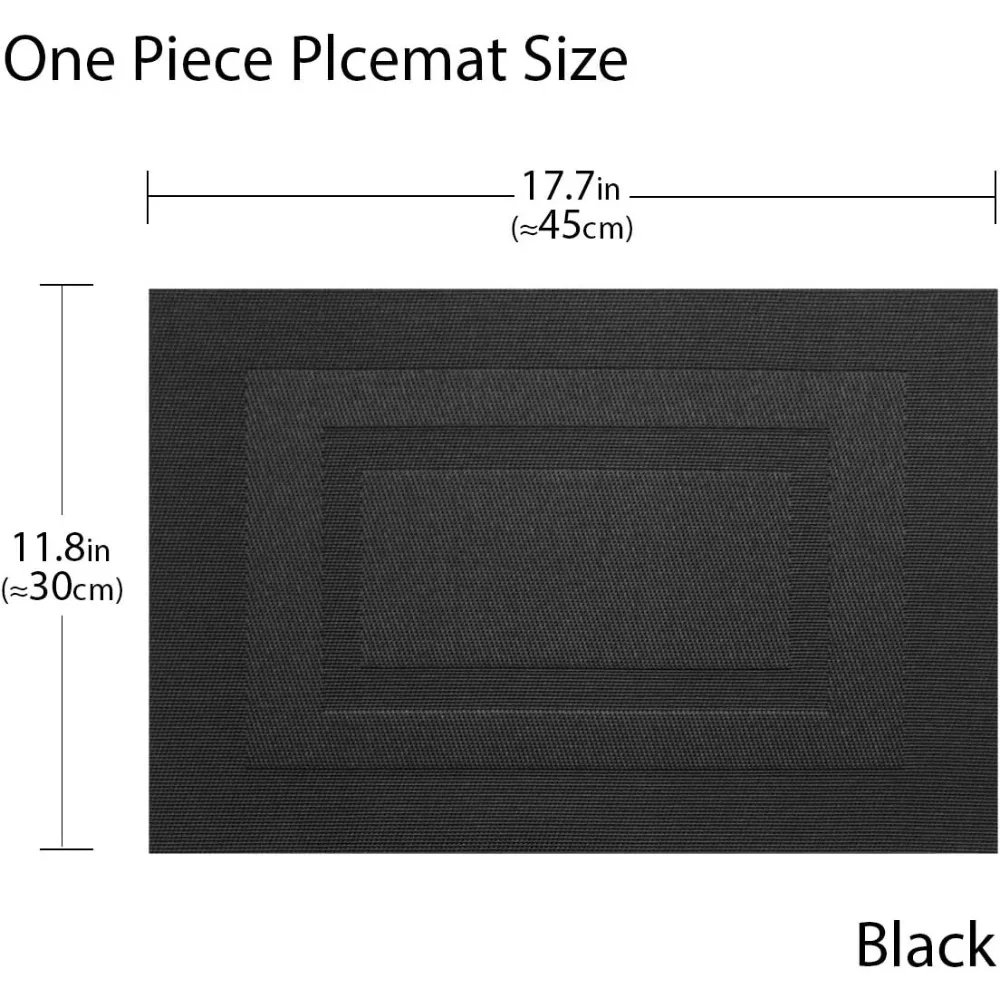Elegant Woven Placemats Set of 4 - 18x12 inch, Heat Resistant & Washable, Pure Black