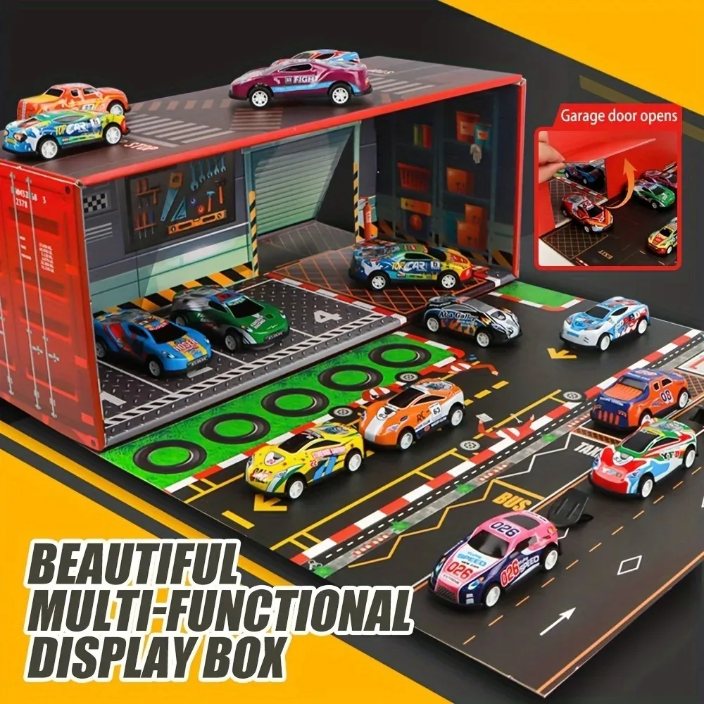 Toy Cars for Kids Pull Back Toy Race Cars Die-Cast Container Storage Box City Car Parking Toy Party Favors for Toddler Boy Girl