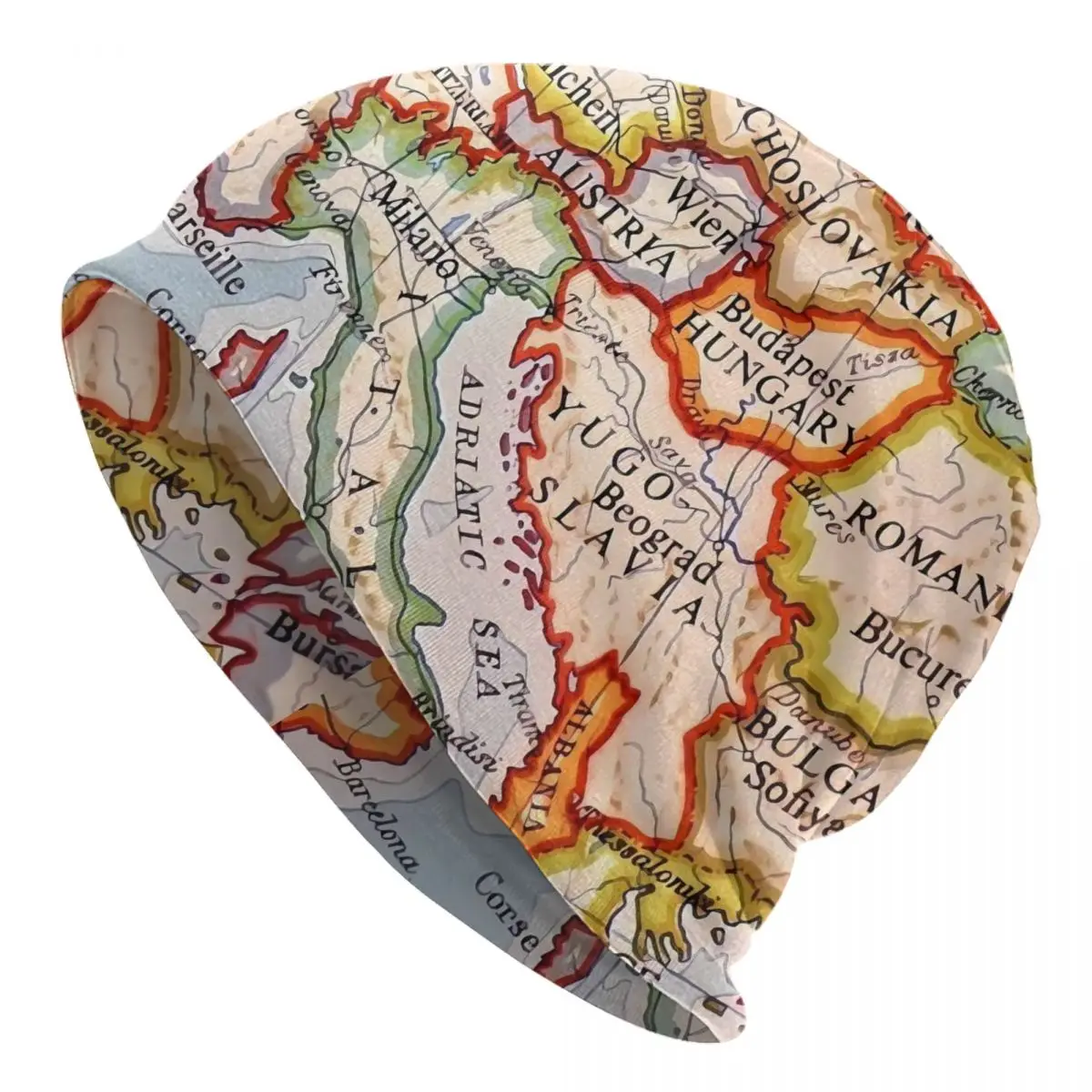 Map Of Europe Bonnet Hats Vintage Print Beanie Hats Printed Knitted Hat Autumn Y2K Cool Men Women Outdoor Elastic Caps