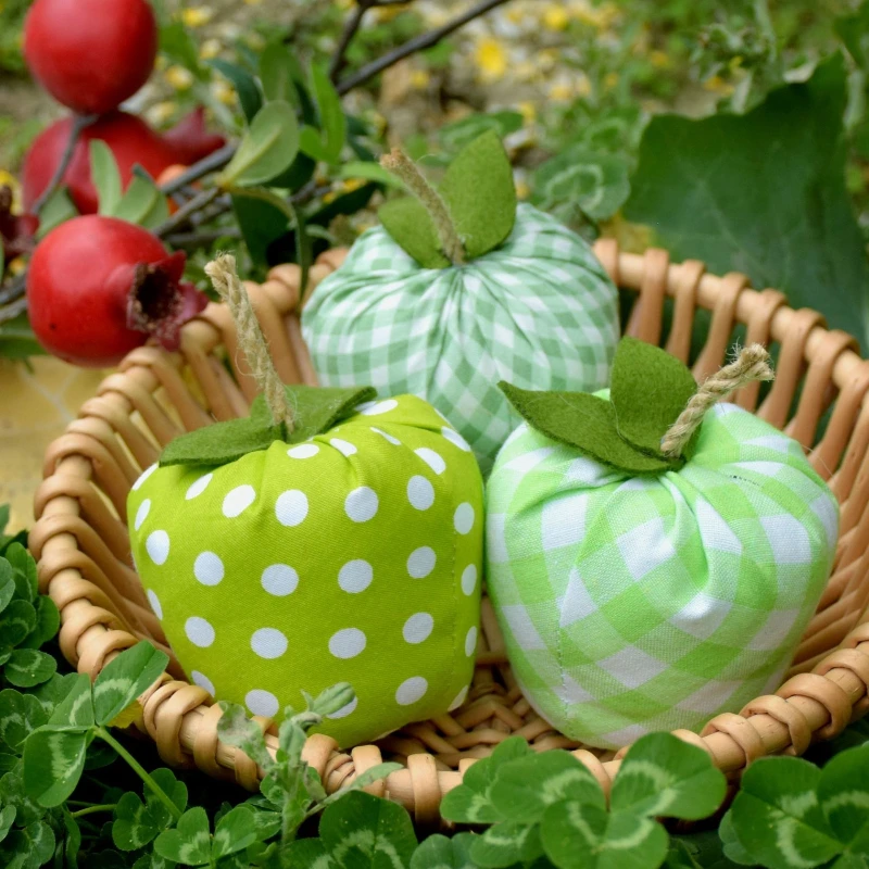Adorno de Manzana de Tela Suave, Figura de Manzana de Tela Rústica para Decoración de Bandeja o Mesa, Elegante Decoración de Primavera para el Hogar y Festividades
