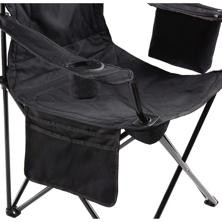 Portable Camping Chair with 4-Can Cooler, Fully Cushioned Seat and Back with Side Pocket and Cup Holder, Carry Bag Included