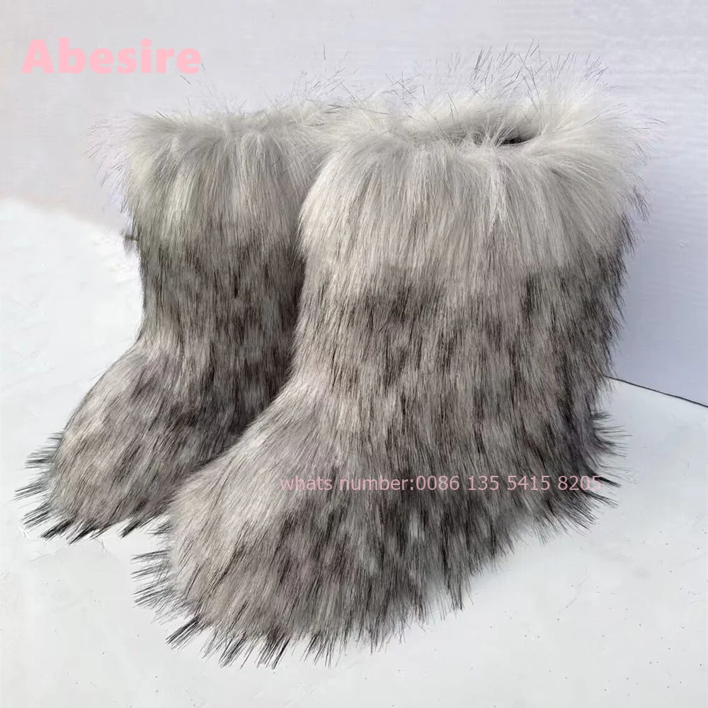 Fur Long Snow Boots Plush Winter Warm Women\'s Boots Customized 2024 Y2K Pink Fluffy Height Increasing Knee High Boots Casual