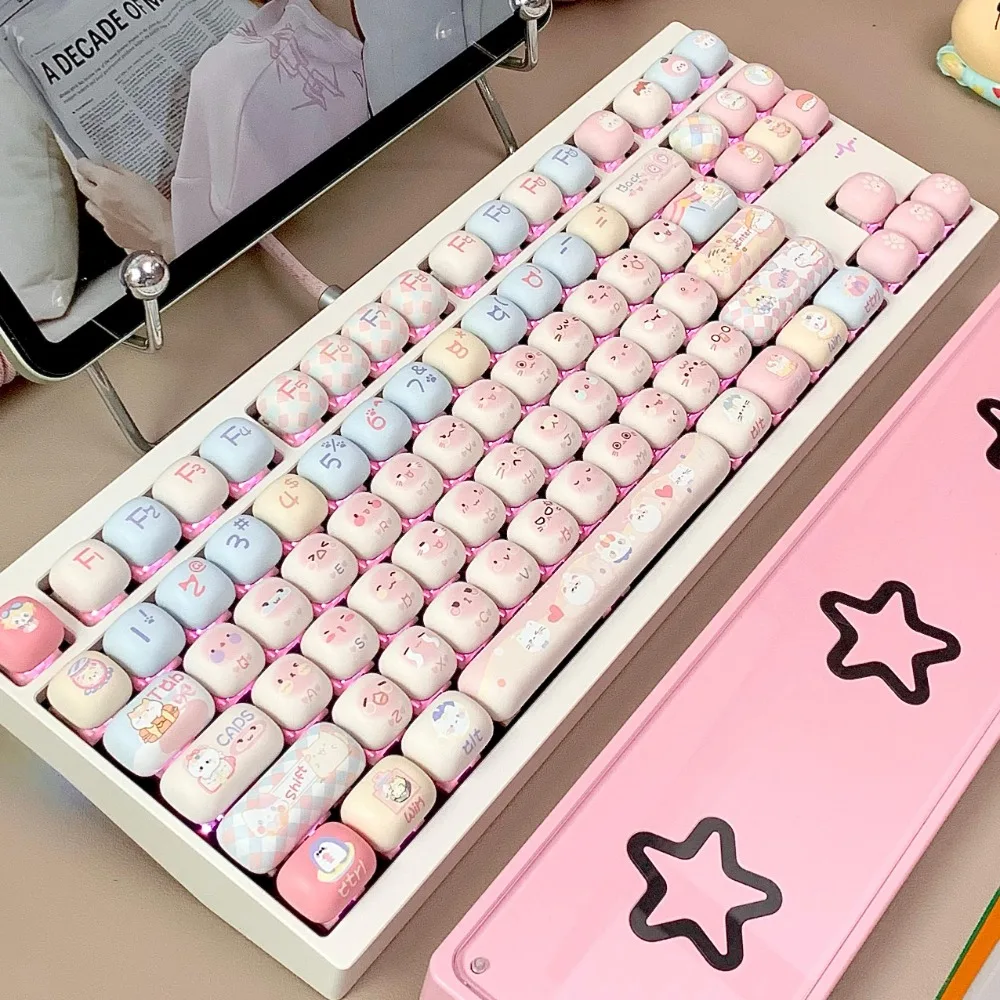 Sweet Cat Pink Dream Keycaps 140 Keys PBT Thermal Sublimation MOG Profile Cute Custom Keycap for Gaming Mechanical Keyboard Gift