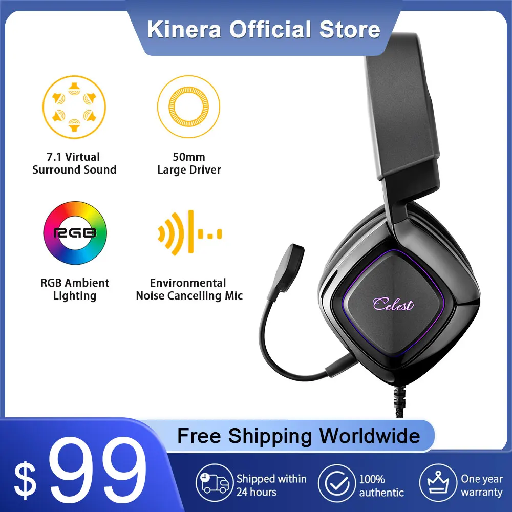 

New Kinera Celest Ogryn Headphones With Microphone Wired Control 7.1 USB Cable IEMs Multiple Modes For PC/PS4/PS5/Xbox Headset