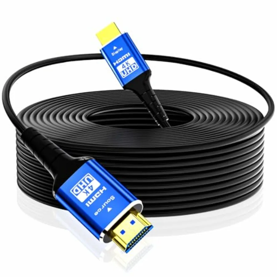 

【Новая модель】Оптоволоконный HDMI-кабель, 100 футов, 18 Гбит/с, 4K, сверхвысокая скорость, поддержка 4K@60 Гц, 4:4:4, RGB, HDR10, HDCP2.2, eARC, 3D, CEC, Unidir.