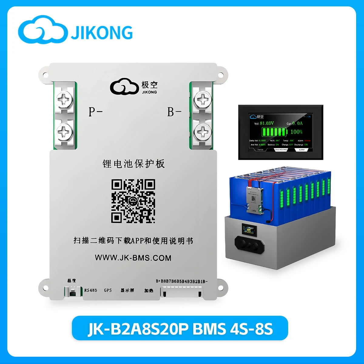 

JK BMS 200A JK B2A8S20P JIKONG Smart BMS 8S 24V LiFePO4 Li-ion Battery 2A Active Balance with RS485 CAN Bluetooth APP