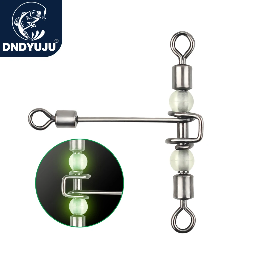 DNDYUJU 5Pcs/lot T-Shape Cross Line Rolling Swivel With Pearl Beads Fishhooks Luminous Fishing Connector