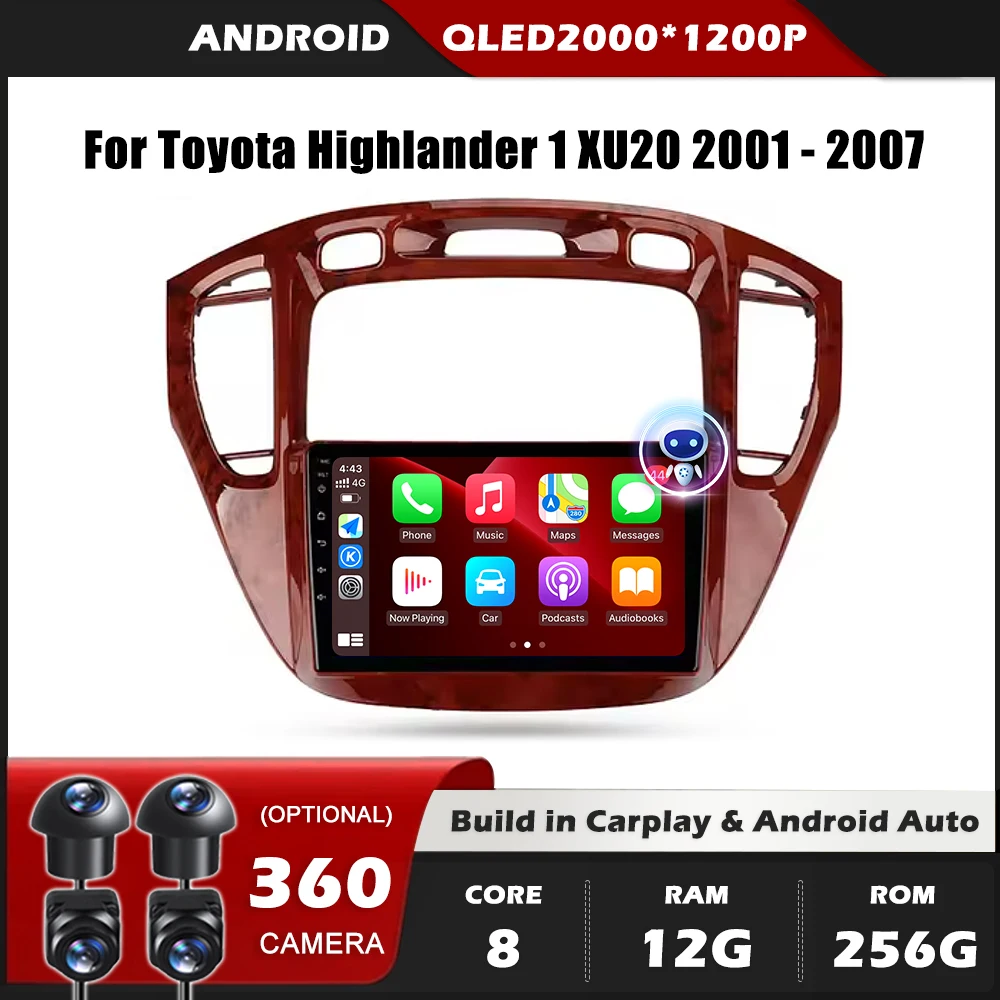 

360-камера DSP Carplay для Toyota Highlander 1 XU20 2001-2007 GPS-навигация Android Авто Стерео Мультимедийный плеер 5G Wi-Fi BT