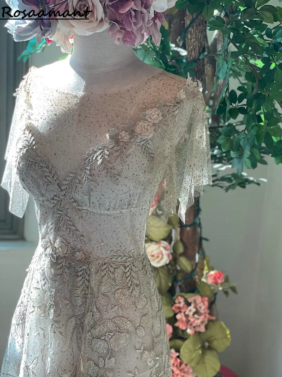 Robe de mariée en cristal scintillant, robes de mariée A-Line, appliques en dentelle Boho, patients de la campagne, quoi que ce soit