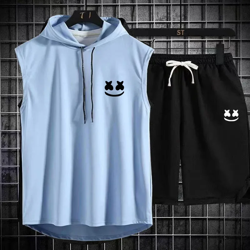 Brand Summer Men\'s Two Piece Set CasualT-Shirt and Shorts Set Mens Sports Suit Fashion Short Sleeve Tracksuit Hooded T-shirt