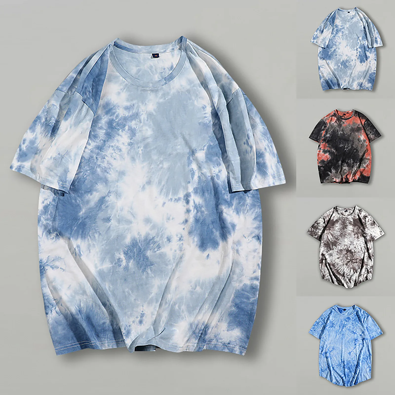 Men\'S Tie Dye T-Shirts Korean Fashion Hip-Pop Tee Tops Summer Hawaiian Short Sleeve O-Neck Loose Tees Casual Daily Streetwear