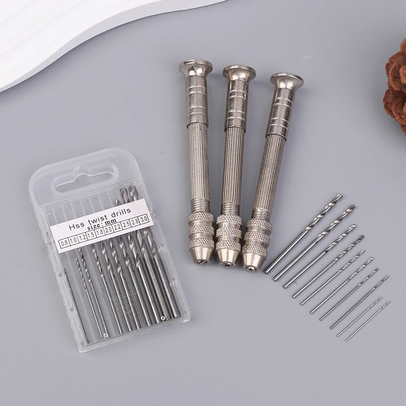 1Set High Quality Mini Hand Drill Drilling Rotary Tool Manual Twist Drill Bit Watchmaker Pin Vice Watch Repair Tools
