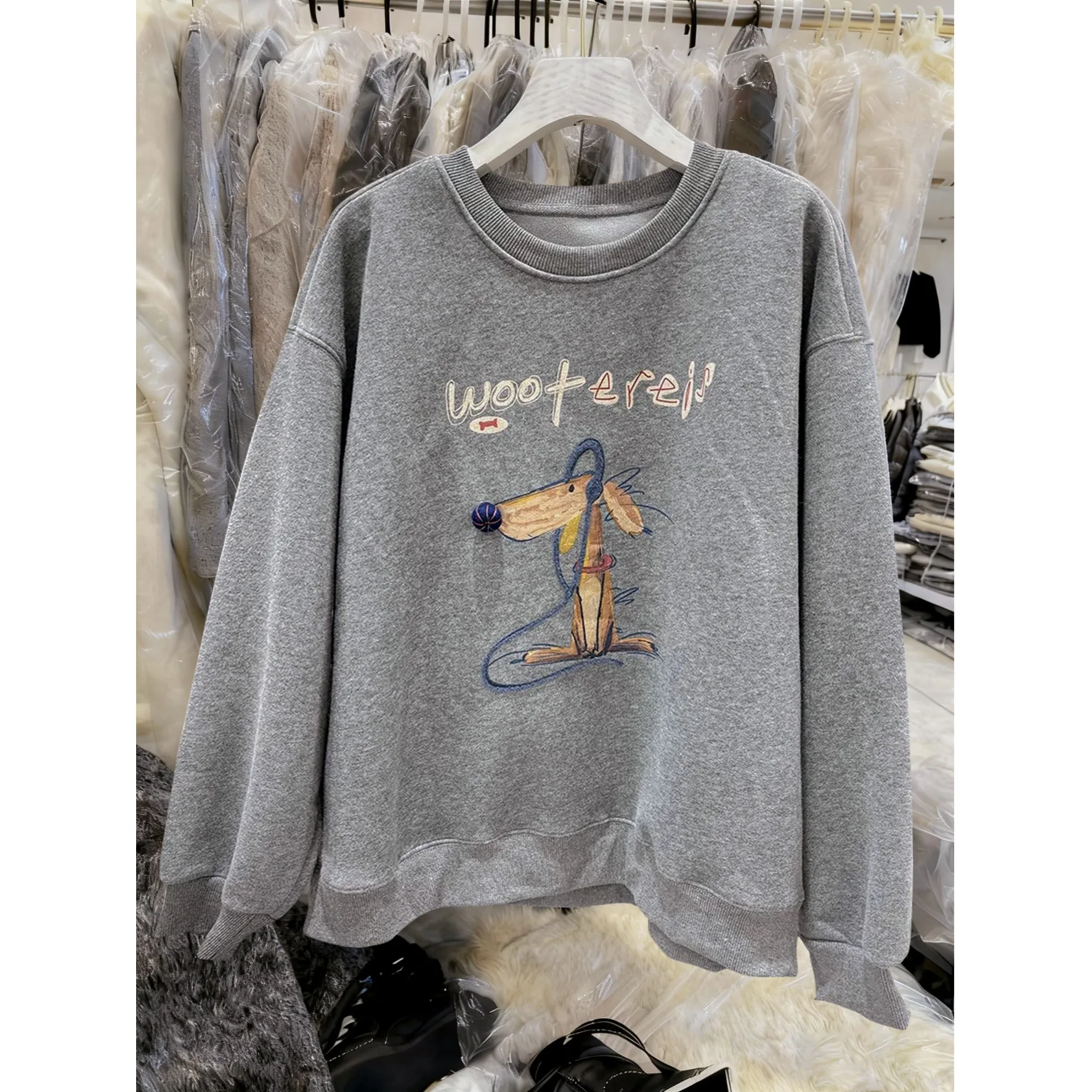 Felpa con Cappuccio Oversize con Stampa Cartoon di Cani, Casual da Donna, Anti-Invecchiamento, Nuova Versione Coreana Autunno Inverno