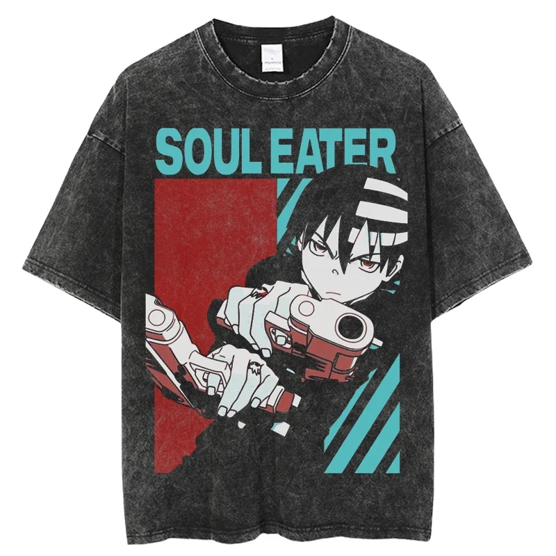 

T-Shirt Men Streetwear Anime Soul Eate Graphic T Shirt Summer Short Sleeve Tshirt Harajuku Hot Hip Hop Oversize Washed