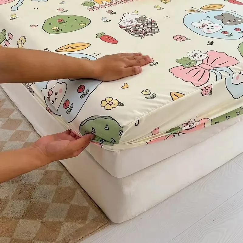 Thin Printed Fabric Dustproof Cover elastic cuff Bed Sheet Non Slip Mattress Protective Cover Full Cover Bed Sheet