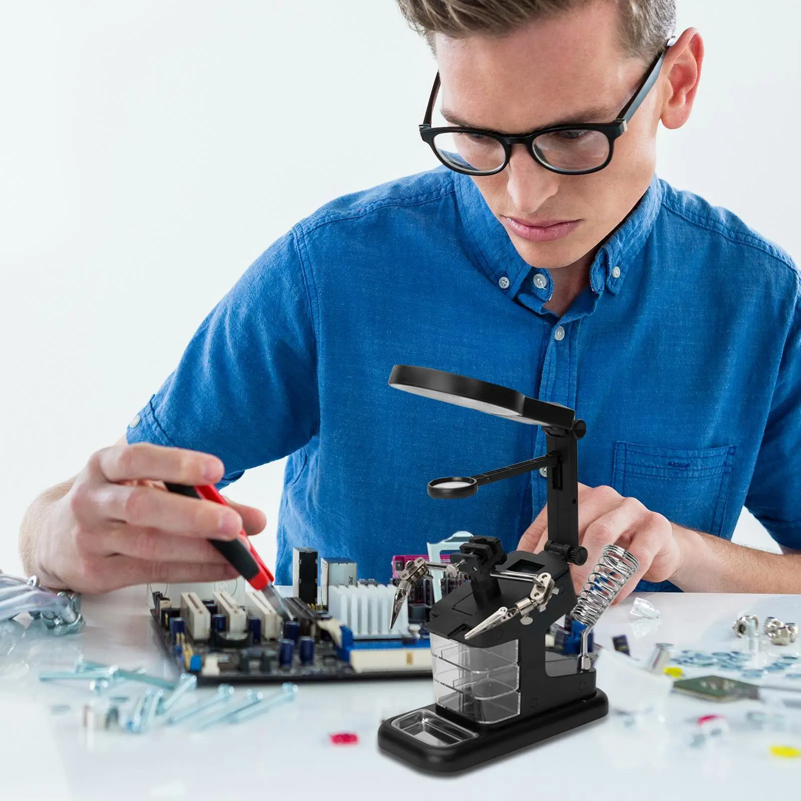 USB لحام المشبك 10LED أضواء حامل قابل للتعديل المكبر أداة لحام الالكترونيات اليد المشابك مكتب العمل ضوء LED حامل