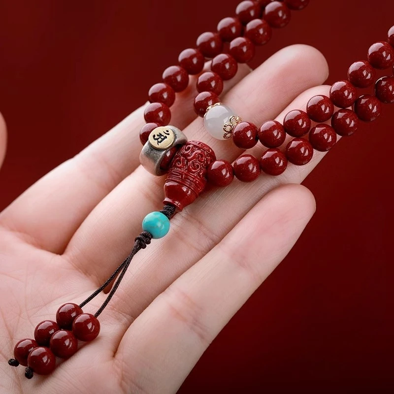 Chinese Style Natural Cinnabar 108 Mala Beads Bracelet Men Women Zodiac Lucky Blessing Wealth Feng Shui Good Luck 6mm 8mm Amulet