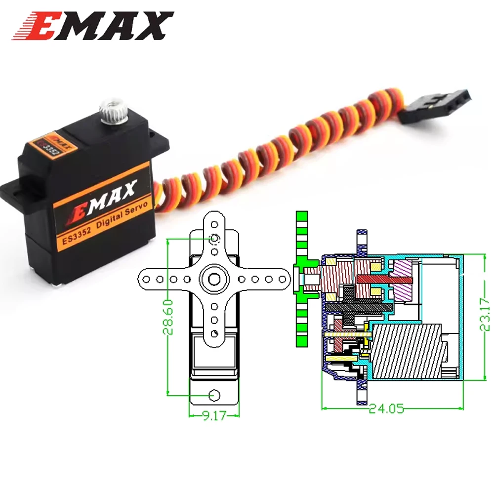 EMAX ES3352 3352 4.8-6.0V 2.8kg Metal Gear 9mm Ultra Thin Digital Servo Futaba/Jr Plug For RC Gilder Helicopter Accessories