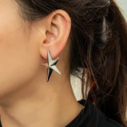 XIALUOKE Simple Metal Geometric Five-pointed Star Earrings For Women European American Style Earrings Independence Day Jewelry