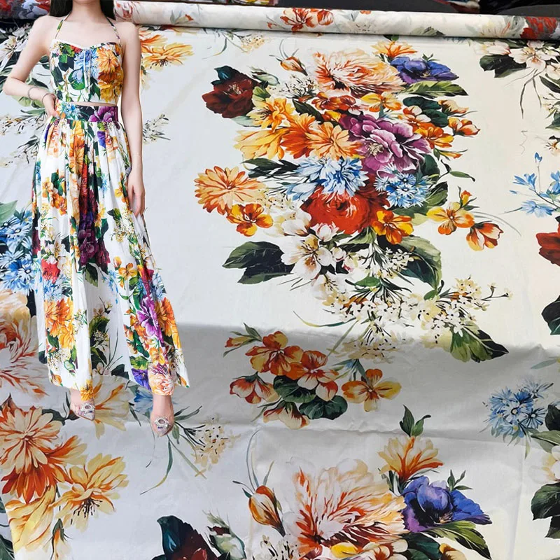 

Цветочные кластеры и поплин с цветочным принтом, хлопковая или атласная ткань для платья/блузки Telas Para Costura Tissus, материал для шитья своими руками