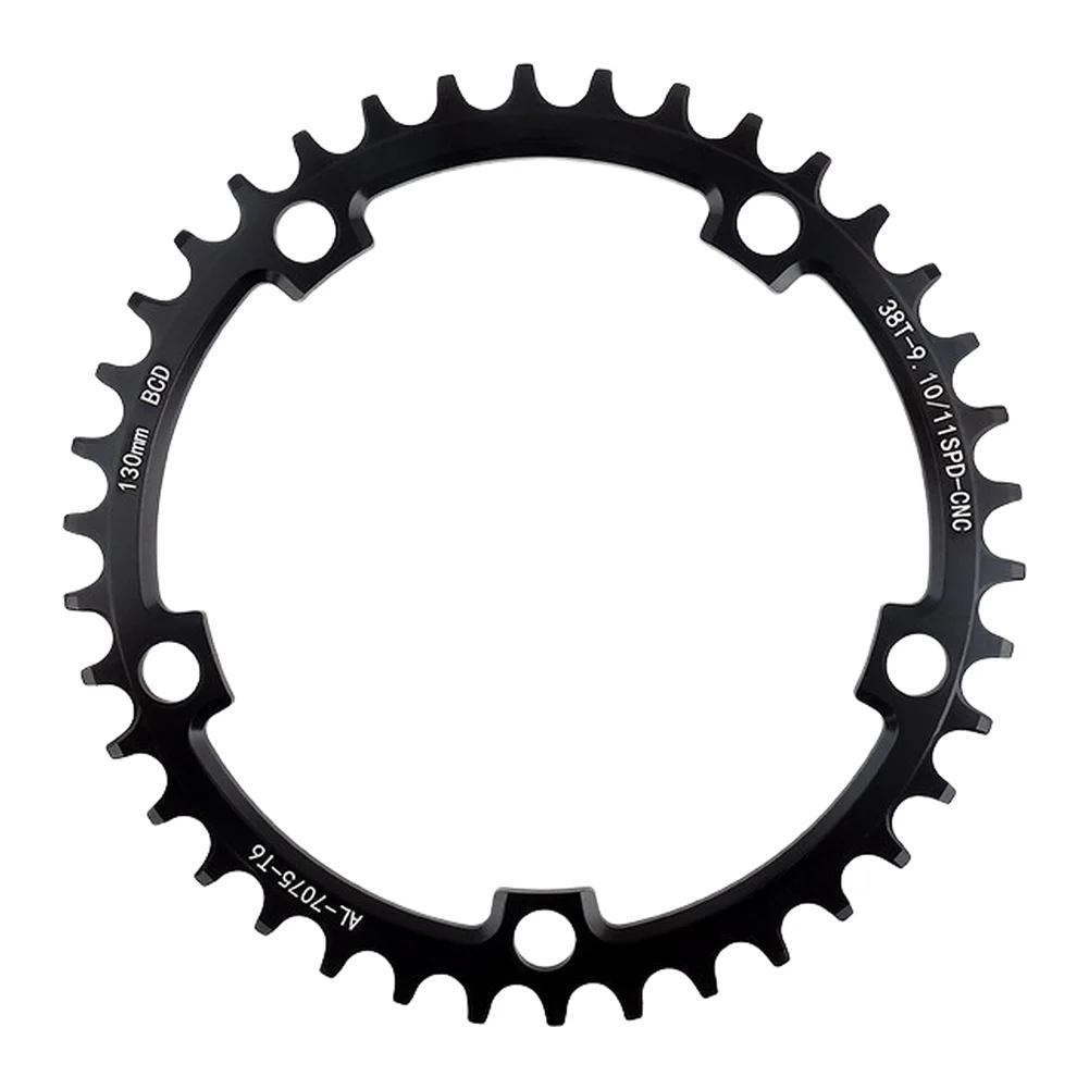 Black Aluminum Alloy 130BCD 5-Bolt Single Chainring 38T 40T 42T Round Positive Negative Tooth For Road Bike Crank Arm Upgrade