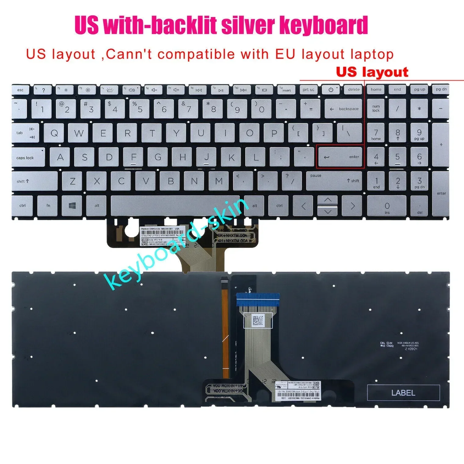 

New US silver with backlit keyboard For HP x360 Convertible 15-ER**** laptop