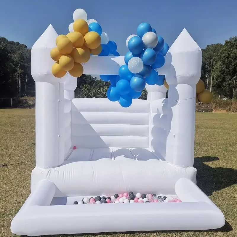 White Bounce House Castle with Ball Pit Commercial Grade PVC Toddler Bounce House Inflatable Small Bounce House with Blower