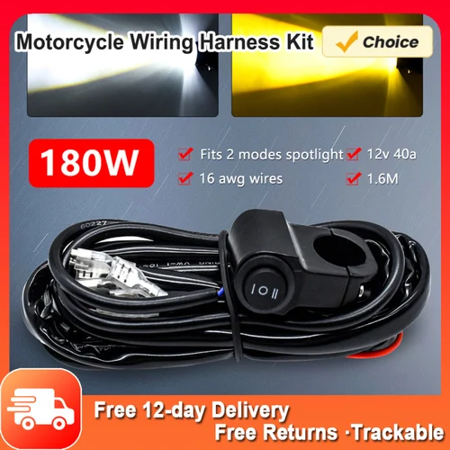 Kit de arnés de cableado de barra de luz LED, 180W, 3 cables, 16 AWG, arnés de cableado LED para motocicleta con relé de 12V 40A y interruptor de Control