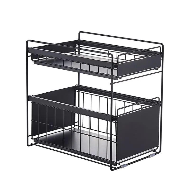 Sink Storage Rack Kitchen Floor Telescopic Storage Rack Cabinet Pull Multi-Layer Storage Rack Storage Basket