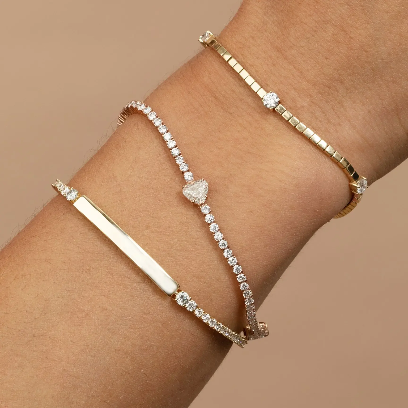 New Geometric Simple European Women Jewelry 5A Sparking Round CZ Gold Color Square Beaded Tennis Chain Bracelet Necklace Set