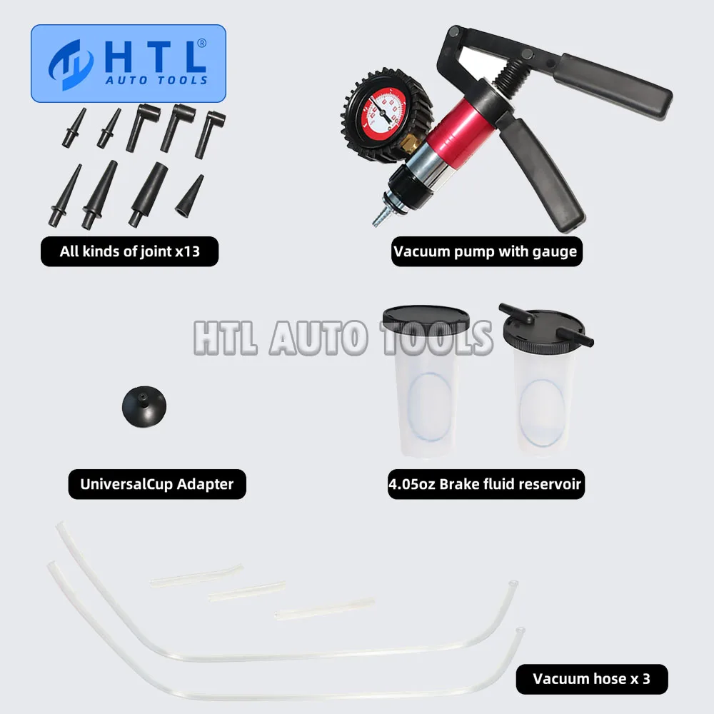 HTL 자동차 진단 도구, 자동차 핸드헬드 진공 피스톨 펌프 브레이크 블리더 어댑터, 유체 저장소 오일 테스터 도구 키트