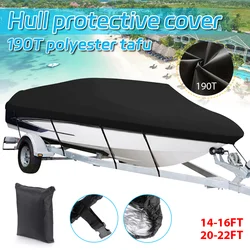 190T Yacht Boat Cover Anti-UV Waterproof Outdoor Protection Heavy Duty Marine Fishing Speedboat 14-22FT Black
