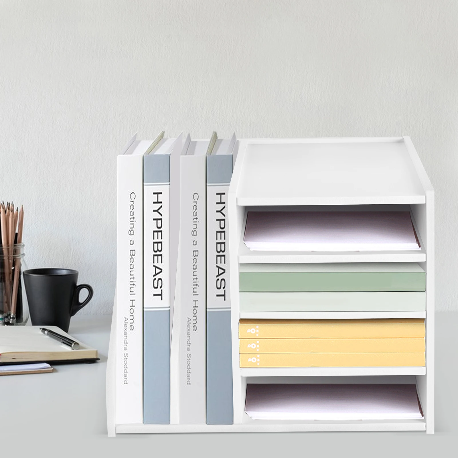 

Многофункциональный настольный органайзер для файлов с сортировщиком почты, лотком для бумаг из ПВХ, грузоподъемностью 22 фунта, компактные офисные аксессуары для экономии пространства на рабочем столе