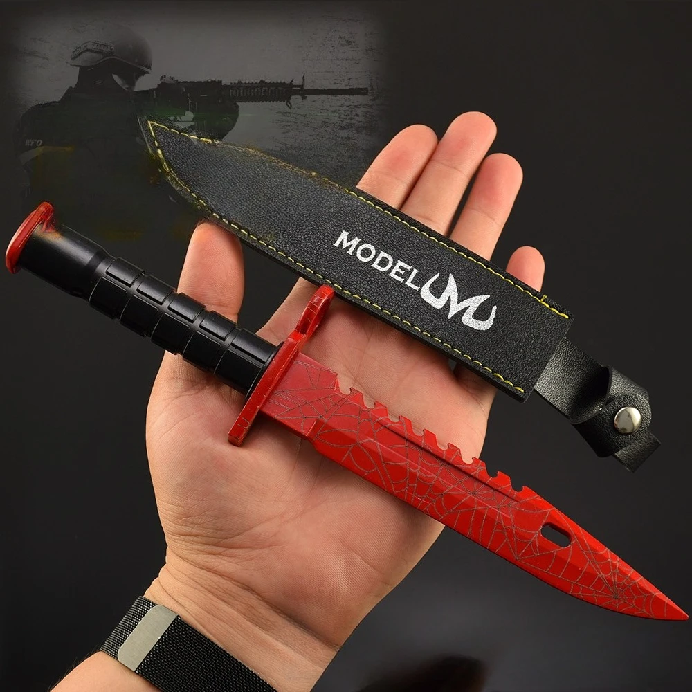 26cm M9 Deep Red Net Knife Game Peripherals Samurai Sword Metal Weapon Model Kanata Cosplay Prop Crafts Ornaments Toys Gifts