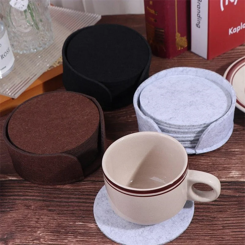 10pcs Round Felt Coaster Dining Table Protector Pad Heat Resistant Cup Mat Coffee Tea Hot Drink Mug Placemat Kitchen Accessories