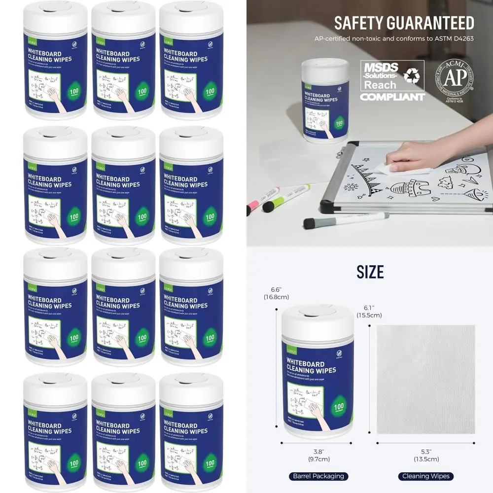 

6-Pack Non-Toxic Dry Erase Whiteboard Cleaning Wipes, 100 Count