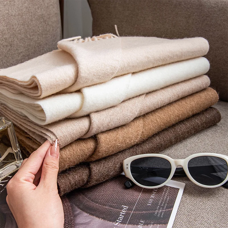 

Сплошной цвет, 100-процентный шарф из чистой шерсти, унисекс, зимняя теплая шаль, универсальная теплая шаль премиум-класса для женщин и мужчин