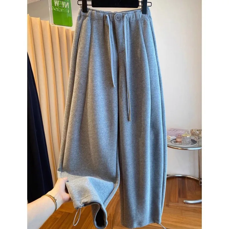 

Брюки унисекс больших размеров в американском ретро-стиле на осень-зиму, с флисовой подкладкой, свободные, прямого кроя, длинные