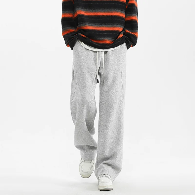 

2025Новые модные мужские повседневные однотонные простые спортивные брюки больших размеров на шнурке для осени, широкие прямые брюки