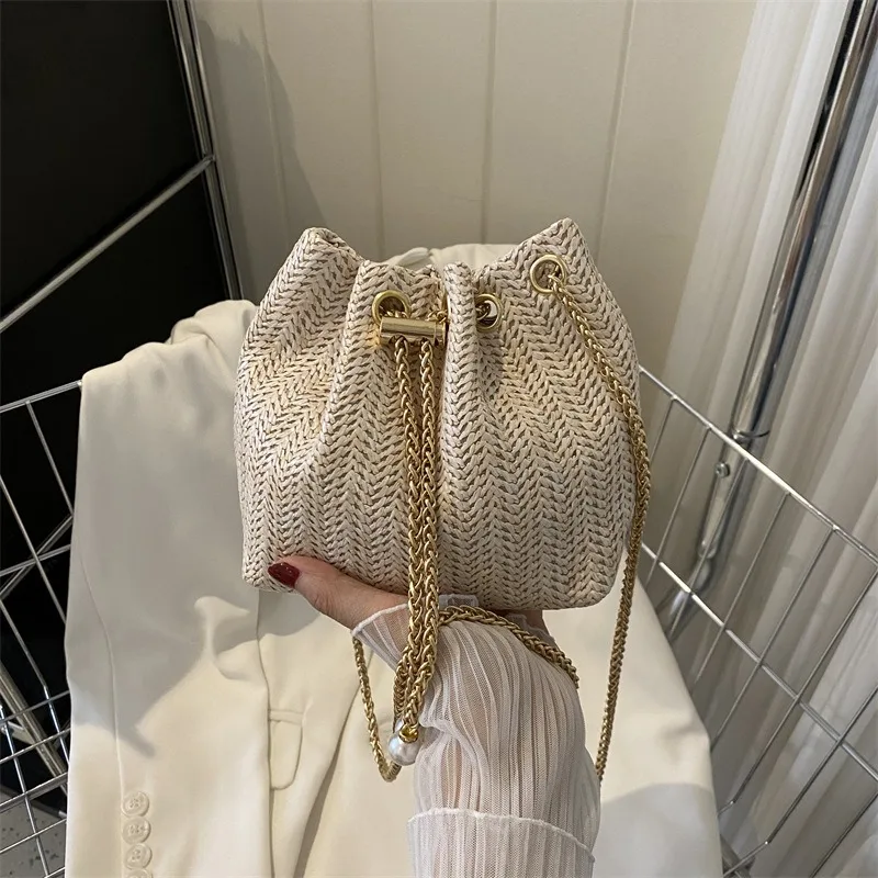 

Женская народная соломенная сумка с ветром, большая вместительная простая женская сумка-ведро, новая диагональная сумка с цепочкой Joker