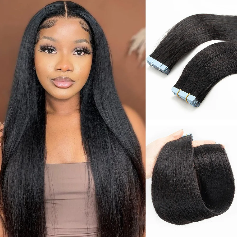 

12-24 дюйма натуральная черная прямая лента яки для наращивания волос, человеческие волосы для женщин, легкая лента яки, наращивание волос, 20 шт./упак.