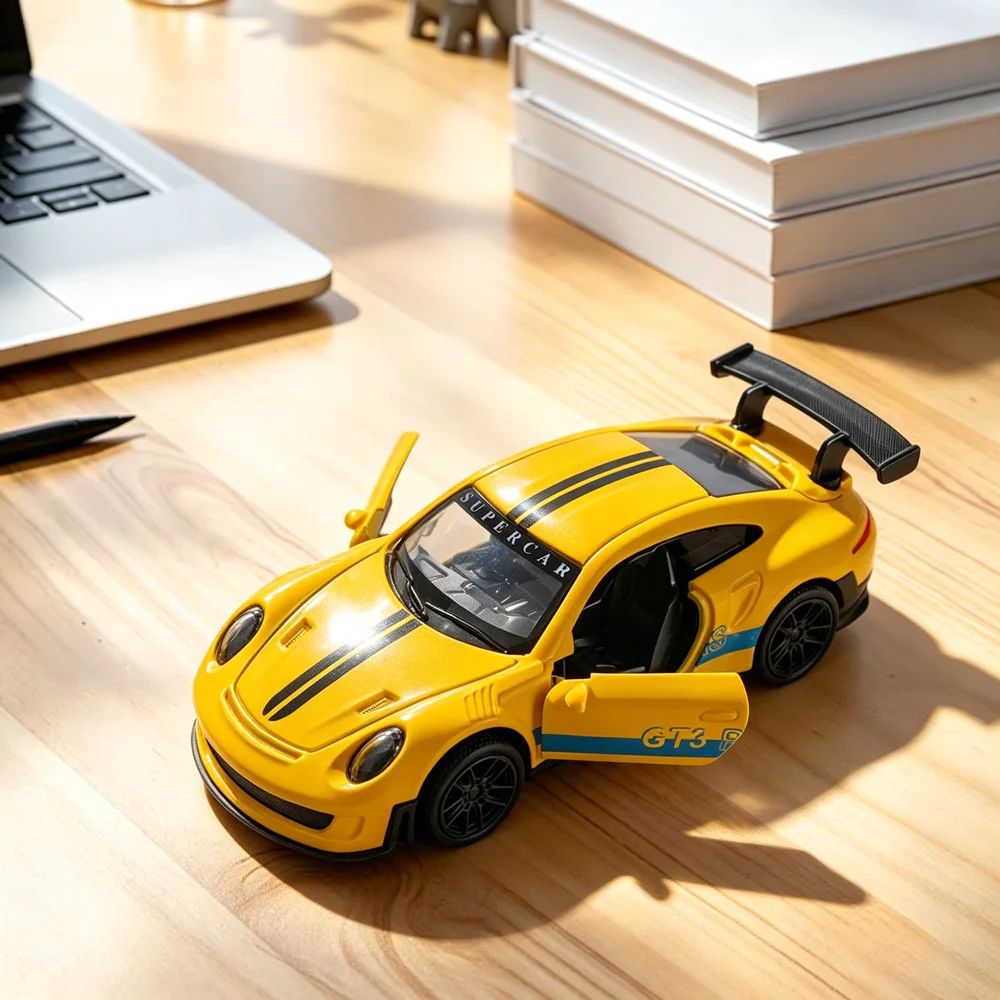 

Yellow 911 GT3 RS Diecast Model, 1:36 Scale Alloy Pull-Back Sports Car with Open Doors, Replica Toy for Fans & Kids