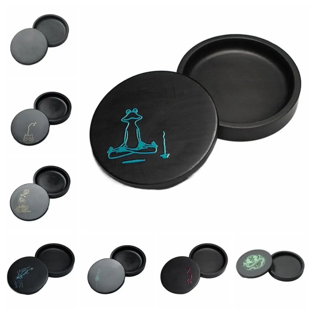 

Exquisite Traditional Calligraphy Inkstone Round Durable Calligraphy Inkwell Ink Retention Art Supplies Inkwell Dish for Artists