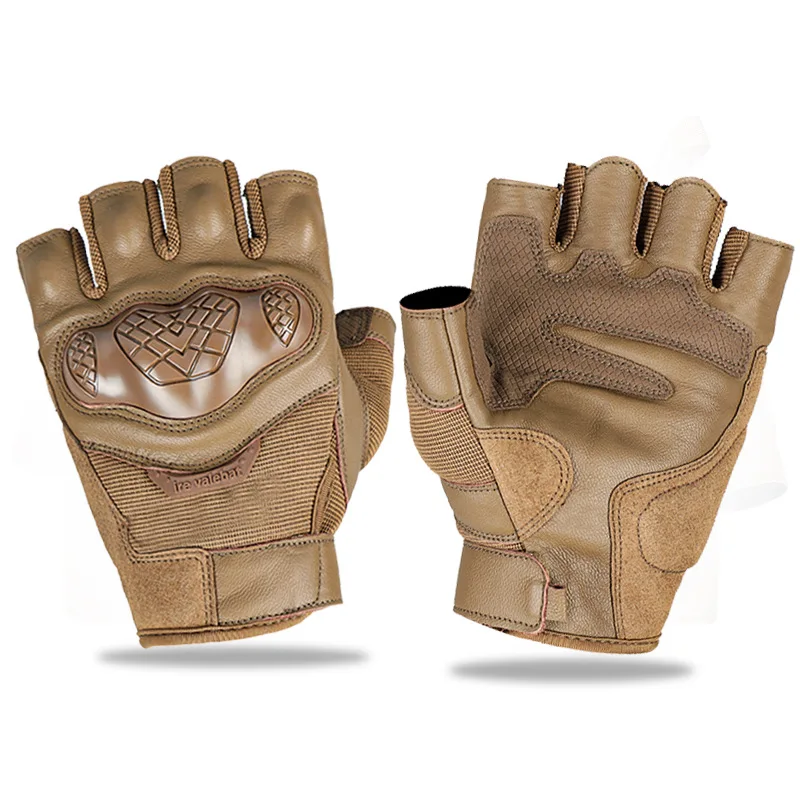 Summer Half Finger Sports Gloves Sheepskin Leather Hard Protective Shell Non‑Slip Wear Resistant Outdoor Riding Work Gloves