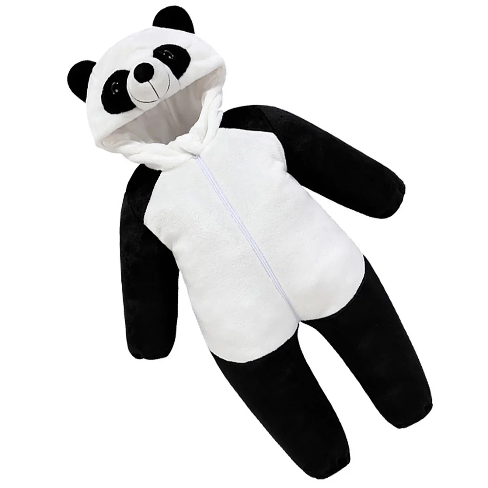 

1pc Adorable Winter One Piece Romper Panda Shaped Flannel Baby Jumpsuit Baby Boy Jumpsuit Winter Season