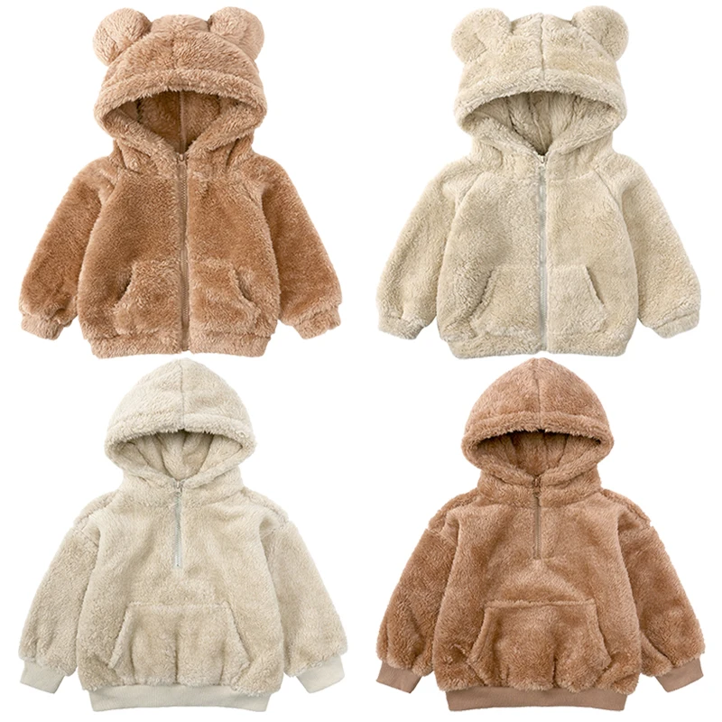 

Cute Bear Ears Hooded Plush Kids Jacket Spring Autumn Warm Baby Girls Coat Fashion Boys Outerwear 1-7 Years Children's Clothing