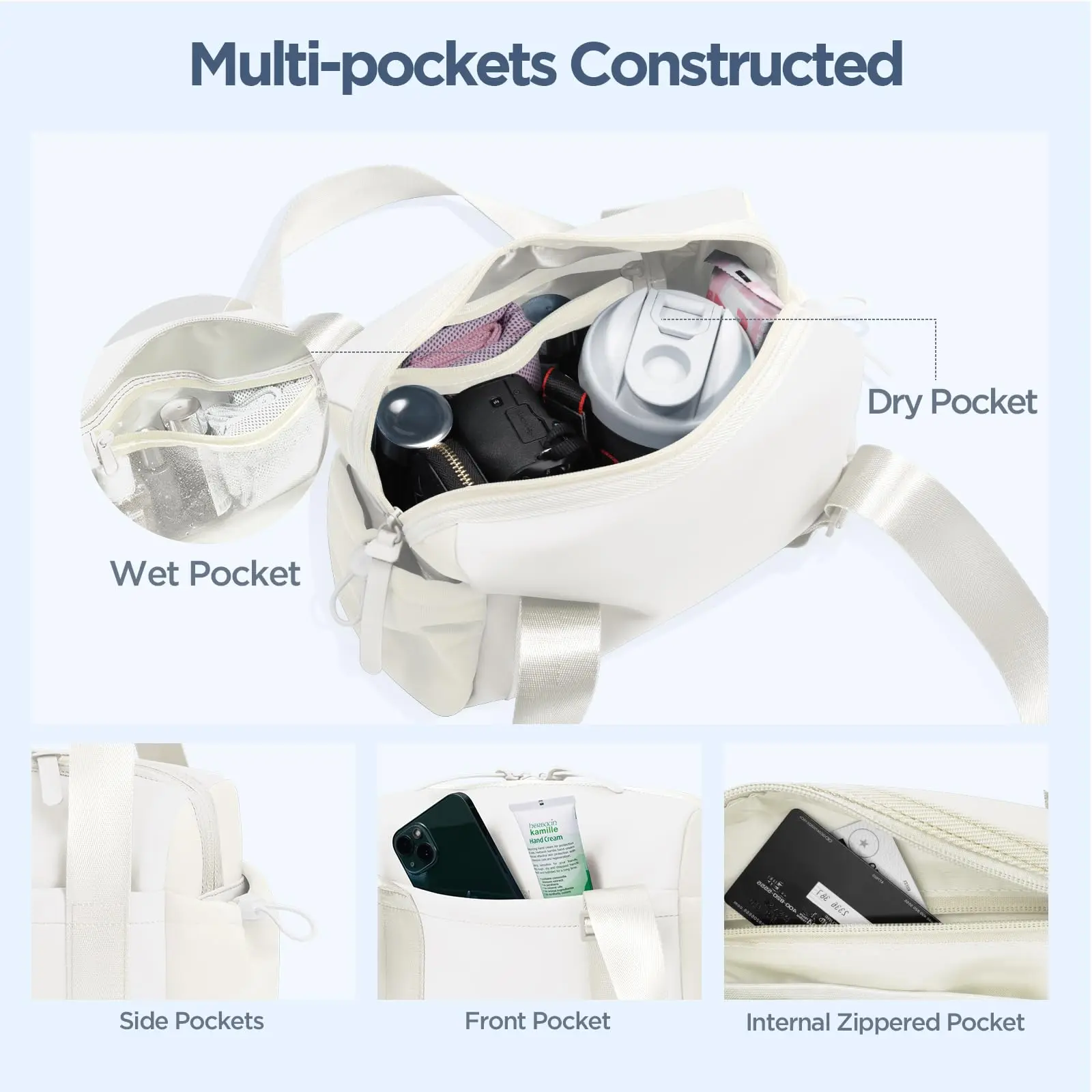 กระเป๋าออกกำลังกายขนาดเล็กสำหรับผู้หญิง กระเป๋าสะพายข้างสำหรับออกกำลังกายพร้อมช่องใส่ของเปียก กระเป๋าเดินทางกันน้ำ กระเป๋ากีฬาแบบน่ารัก สายสะพายปรับได้ดี