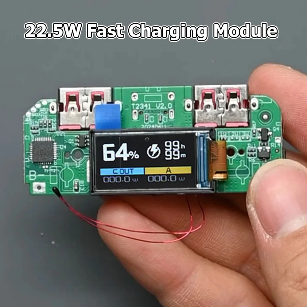 22.5W Fast Charging Power Bank Motherboard with TFT Color Digital Display for Ternary Lithium Battery PD QC Quick Charge Module