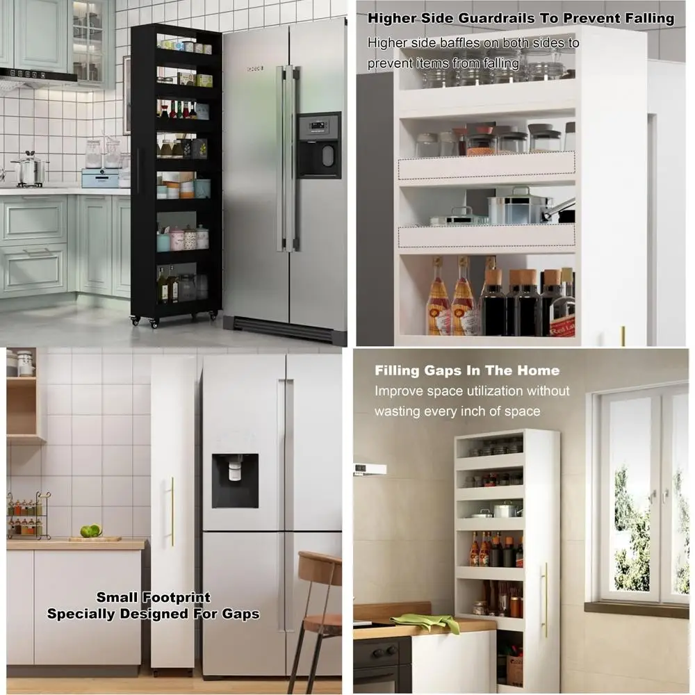 

Кухонная тележка на колесиках большой емкости и узким дизайном для тонких решения для хранения, деревянная полка для специй в комплекте