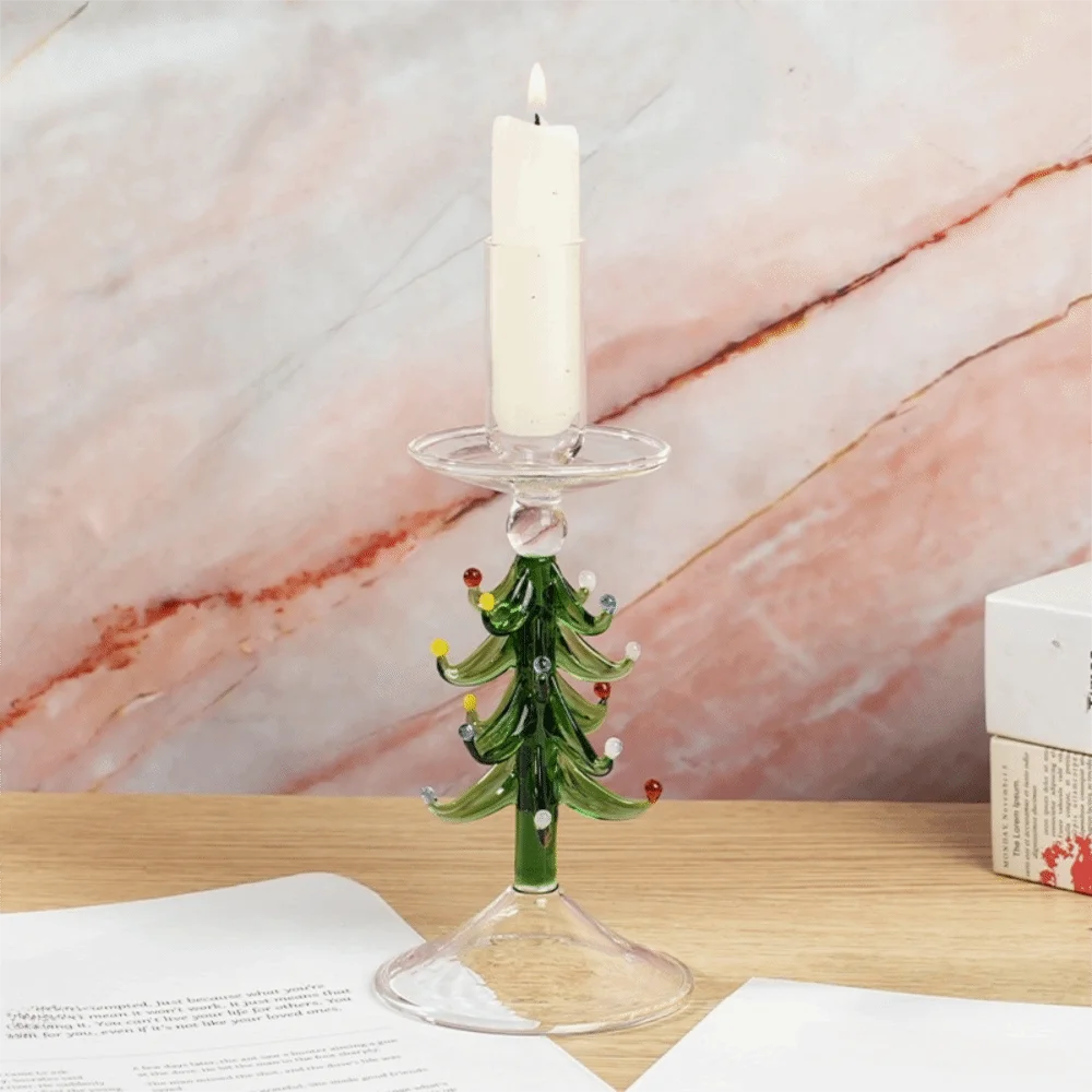 Nordic Style Christmas Trees Candlestick Glass Prevent Dripping Candle Holder Tall Foot Large Pallet Dinning Table Centerpiece